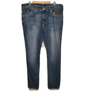 True Religion Men's Blue Rocco Dark Wash‎ Relaxed Skinny Flap Jeans Size 40x33